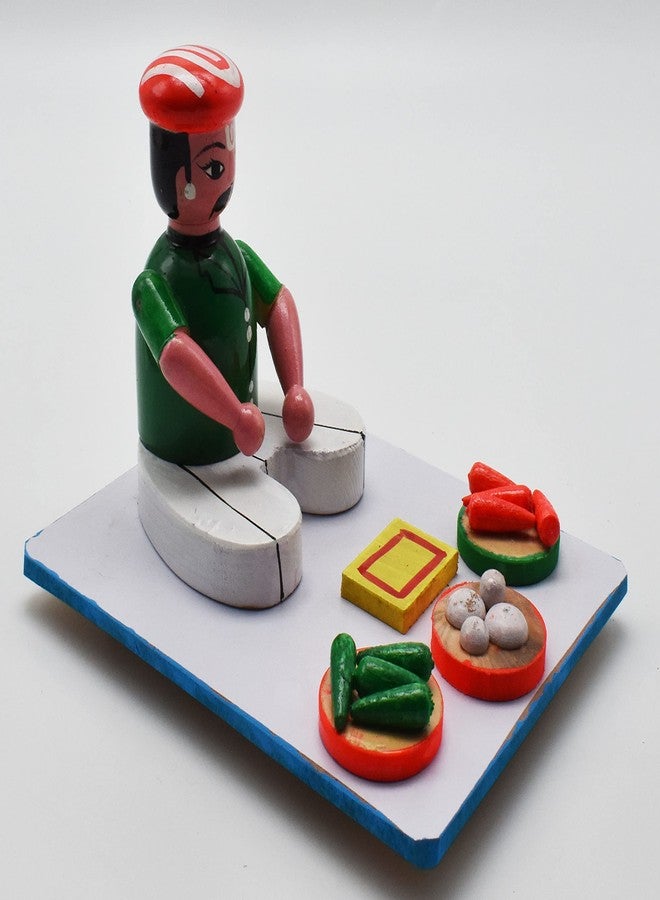 justhandmade Wooden Men Vegetable | Fish Vendor | Golu Bommai | Home Decor Showpiece | Gift (JHMVEN217) - Image 3